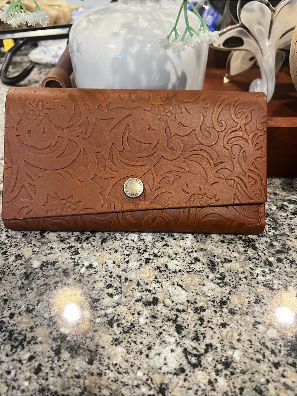 Portland Leather  Rancher Wallet Floral Embossed Wallet - Tan 7.5 x 4.25 - Picture 4 of 9